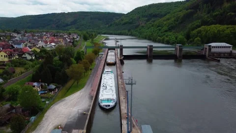 A ship on the river Stock Footage 154500887