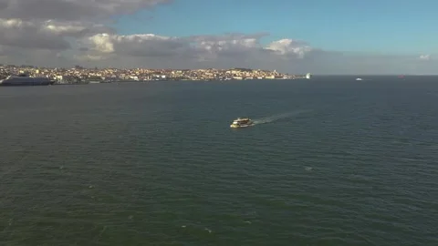 Ship on a river goes to the west Stock Footage 308790485