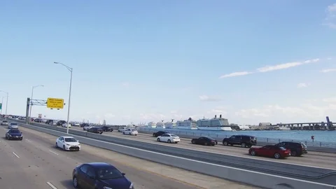 Ship in the river of Miami Stock Footage 74982779