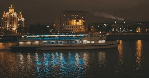 Ship on the river at night Stock Footage 122338103