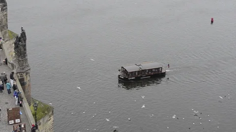 Ship on the river in Prague Stock Footage 34289997