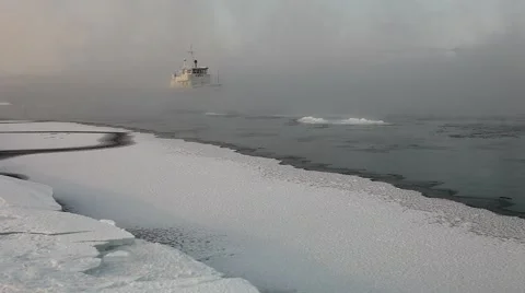 Ship on the river in winter Stock Footage 46111616
