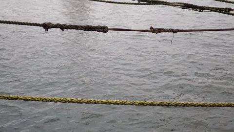 Ship ropes on the background of river water. Video stock 256156711