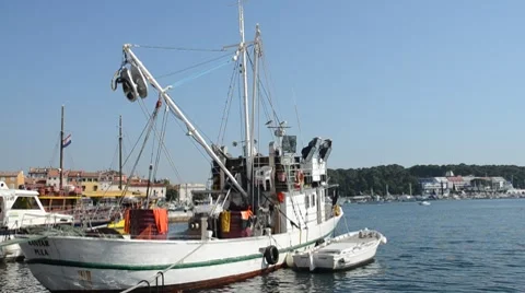 Ship in Rovinj harbor Stock Footage 8661052