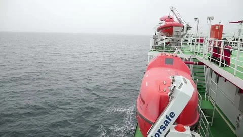 Ship with safe boat view sailing on the sea Stock Footage 252203626