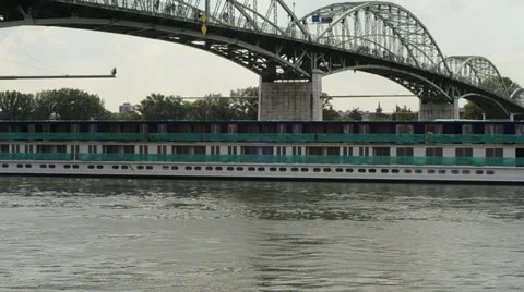 Ship to sail under the bridge 1080p Stock Footage 39731215