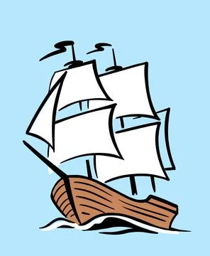 Ship with sail on waves Illustrazione stock