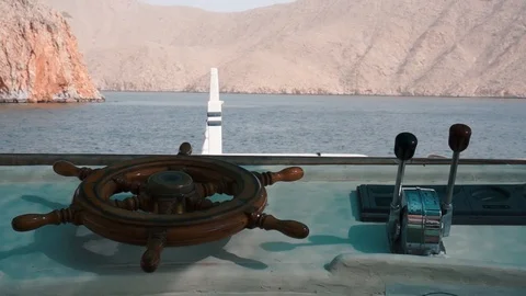 Ship Sailboat Steering Wheel. Musandam peninsula, Sultanate of Oman. Stock Footage
