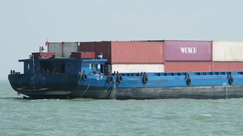 The ship sailed on the river Stock Footage 244324713