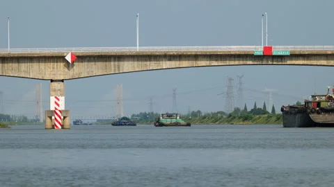 The ship sailed on the river Stock Footage 244324732