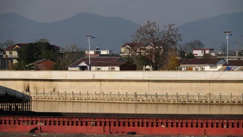 The ship sailed on the river Stock Footage 244324733