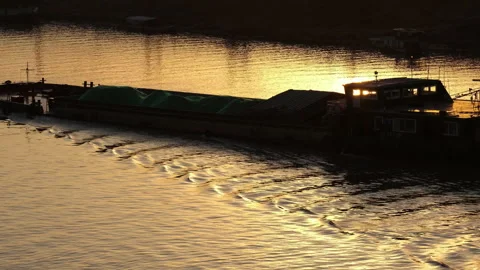 The ship sailed on the river Stock Footage 244324818