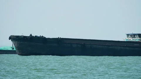 The ship sailed on the river Stock Footage 244324820