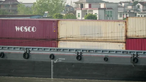 The ship sailed on the river Stock Footage 244324936