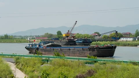 The ship sailed on the river Stock Footage 244324958