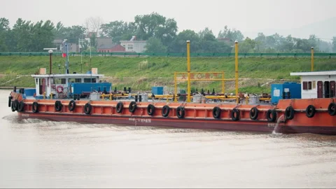 The ship sailed on the river Stock Footage 244325008