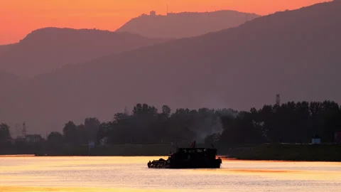 The ship sailed on the river Video stock 244394801