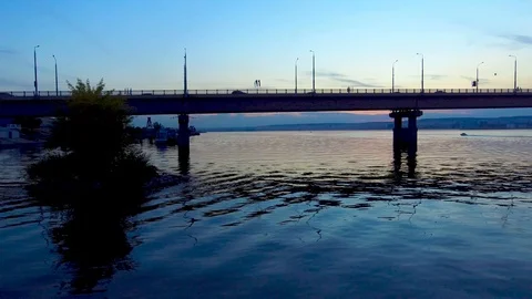 The ship sailed from under the bridge Stock Footage 96076056