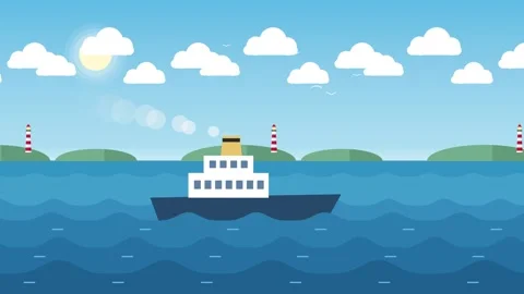 Ship sailing across ocean waves with smoke Vidéo 348270374
