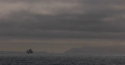 Ship Sailing Along Horizon Stock Footage 75208965