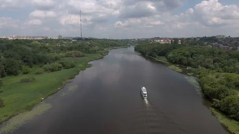Ship sailing along the river Stock Footage 81733798