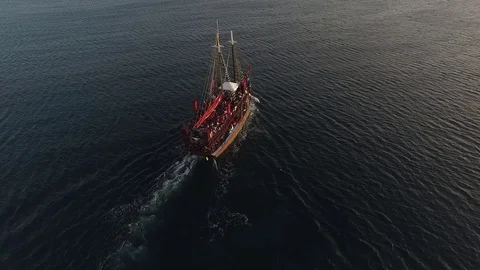 Ship sailing along sea side Stock Footage 88583592