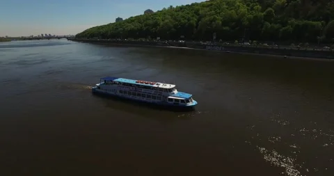 A ship is sailing on the Dnieper river Stock Footage 151855317