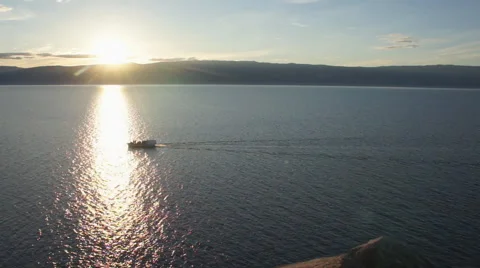 The ship is sailing on the lake Baikal. Stock Footage 58809383