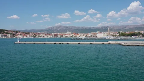 Ship sailing into marina, Split, Croatia, Europe Stock Footage 84015301