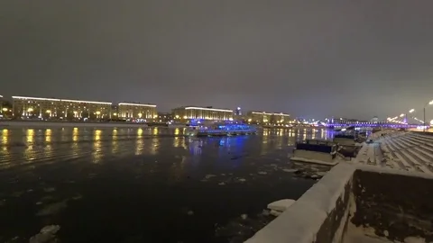 The ship is sailing on the Moscow river Stock Footage 85399307