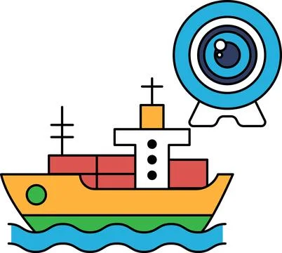 A ship is sailing in the ocean with a camera on the side 库存插图