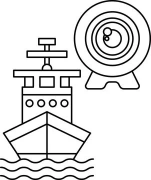 A ship is sailing in the ocean with a camera on the side 库存插图