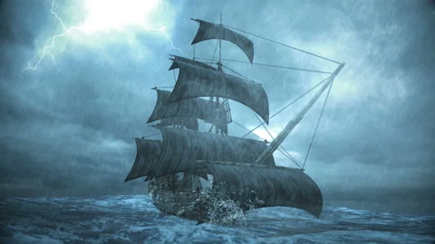 ship sailing in the ocean in a storm wit... | Stock Video | Pond5