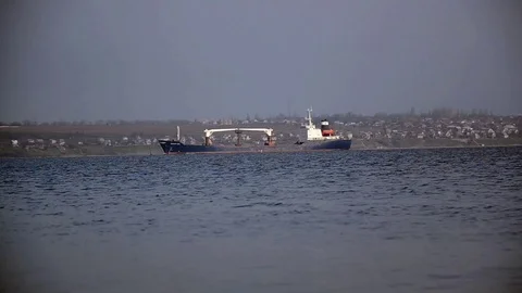 Ship sailing on the river Stock Footage 69765234