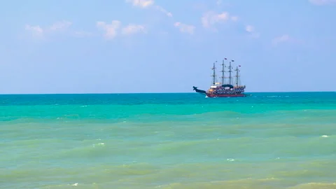 The ship is sailing in the sea. Selective focus. Stock Footage 165762971