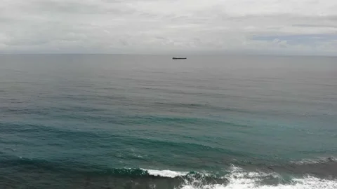 Ship sailing in sea on skyline background aerial view from flying drone Stock Footage 149348702