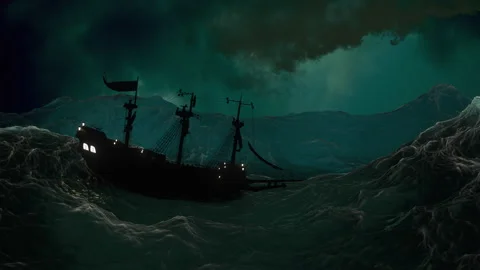 Ship sailing in a thunderstorm Stock Footage 168865382