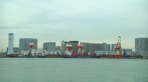 Ship sailing in Tokyo harbour Stock Footage 7755564