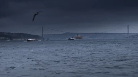 The ship is sailing on the waves, flying seagulls Stockbeeldmateriaal 62504339