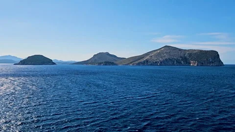 The ship sails along an archipelago of islands Stock Footage 281844946