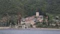 Ship sails along peninsula of Athos, autonomous monastic state in Greece HD Footage