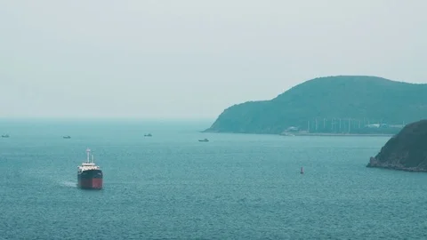 Ship sails along sea Stock Footage 73543507