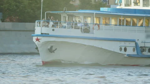 The ship sails in the city river Stock Footage 164058319