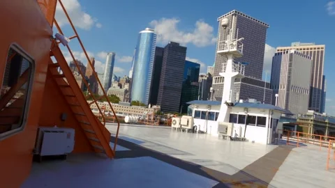 The ship sails close to manhattan Stock Footage 300053449