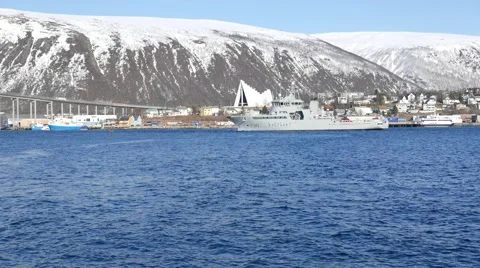 The ship sails on the fjord . Stock Footage 62545765