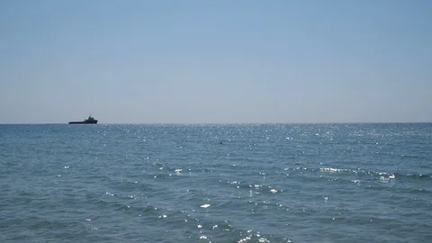 The ship sails on the horizon Stock Footage 96006934
