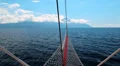 Ship sails to Mount Athos, autonomous monastic state of the holy mountain,Greece HD Footage