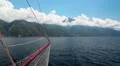 Ship sails to Mount Athos, autonomous monastic state of the holy mountain,Greece HD Footage