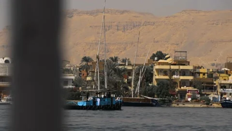 A ship sails the Nile Stock Footage 237193319