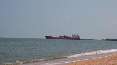 The ship sails out of the port. The ship sails on sea. Stock Footage 233847181
